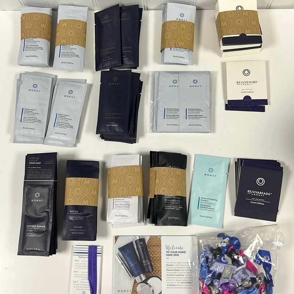 MONAT hair care samples and travel bag